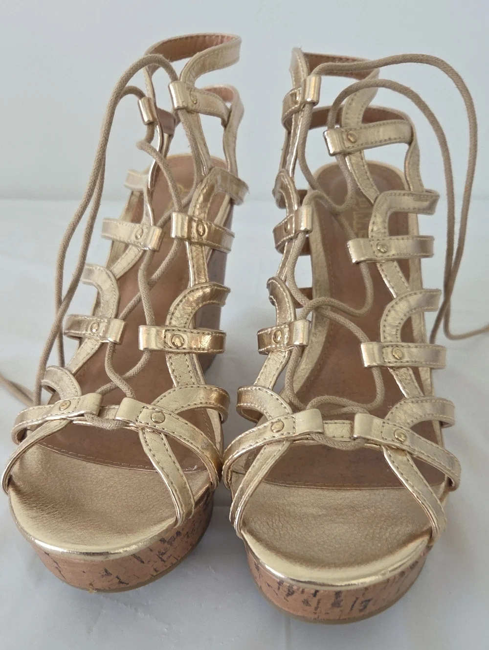 Gold Lace-Up Gladiator Platform Sandals - Women